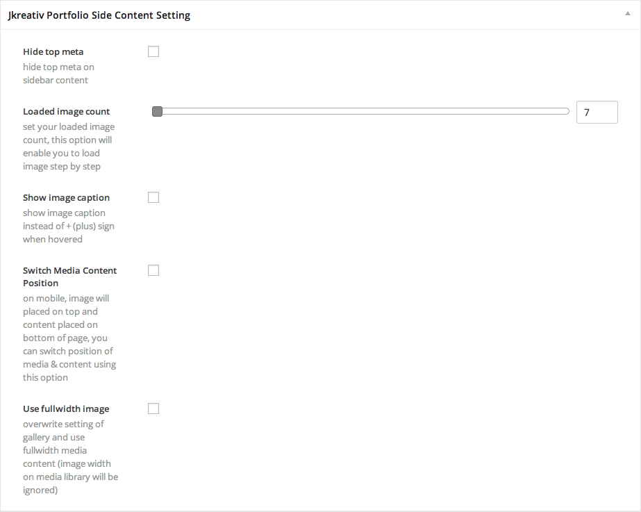 JKreativ Portfolio Side Content Setting