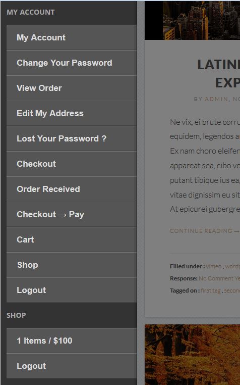 My Account - Mobile Navigation