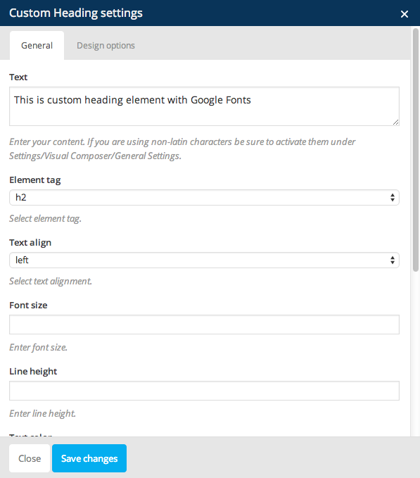 Custom Heading Settings