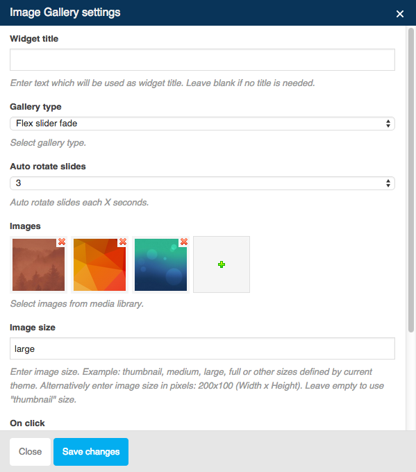 Image Gallery Settings