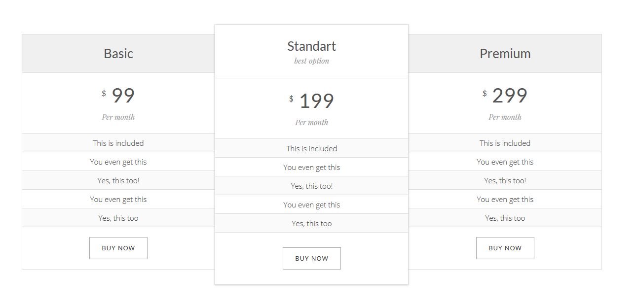 Pricing Table Preview