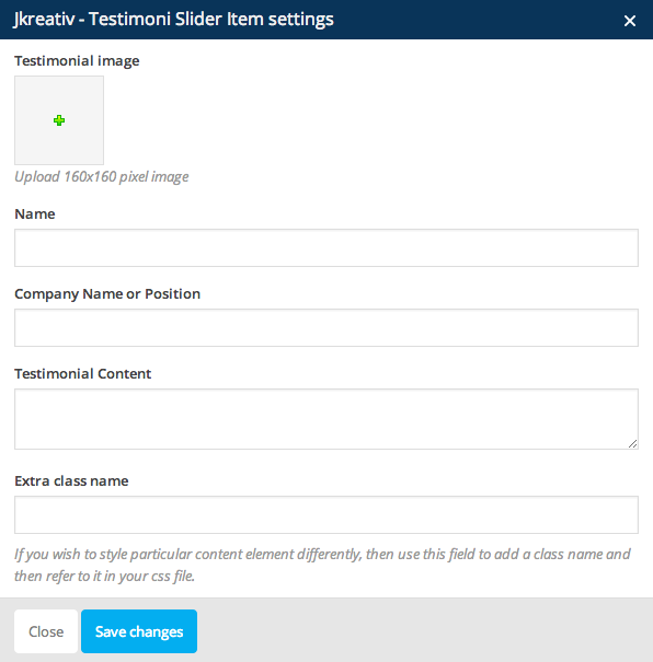 JKreativ - Testimoni Slider Item Settings