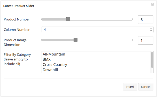 Latest Product Slider Settings