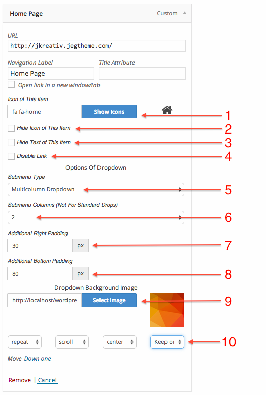 Mega Main Menu Options