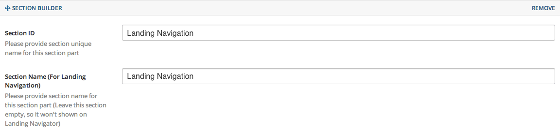 Landing Navigation - Legacy Section Builder