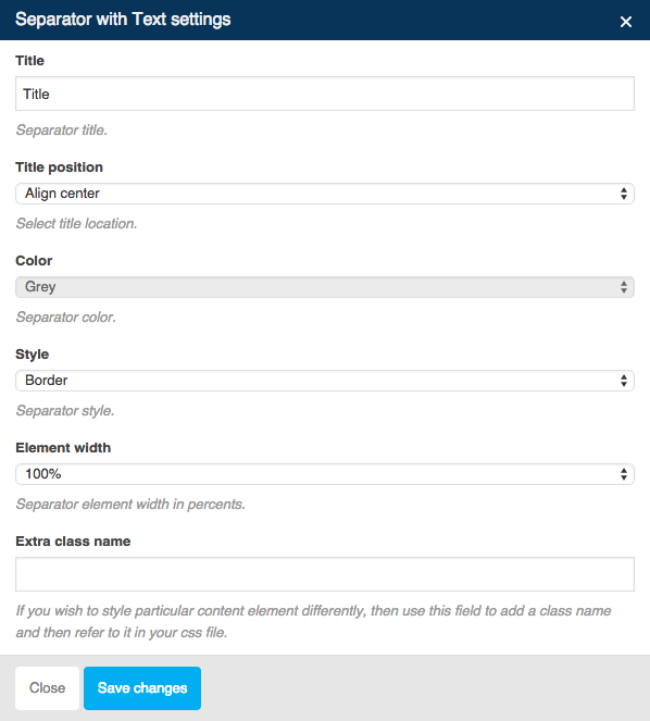 Separator with Text Settings