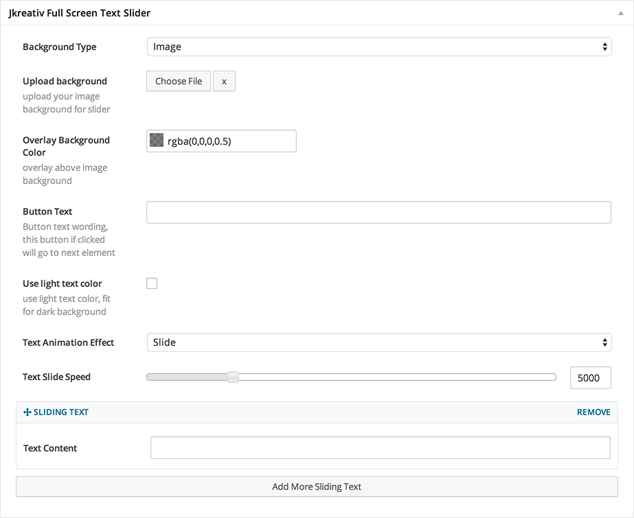 Fullscreen Text Slider Options