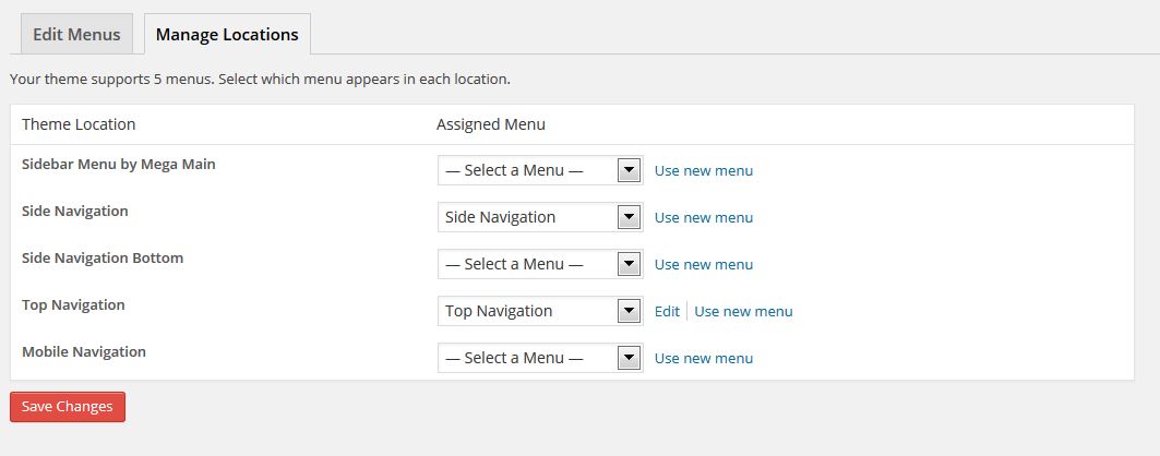 Manage Menu Locations