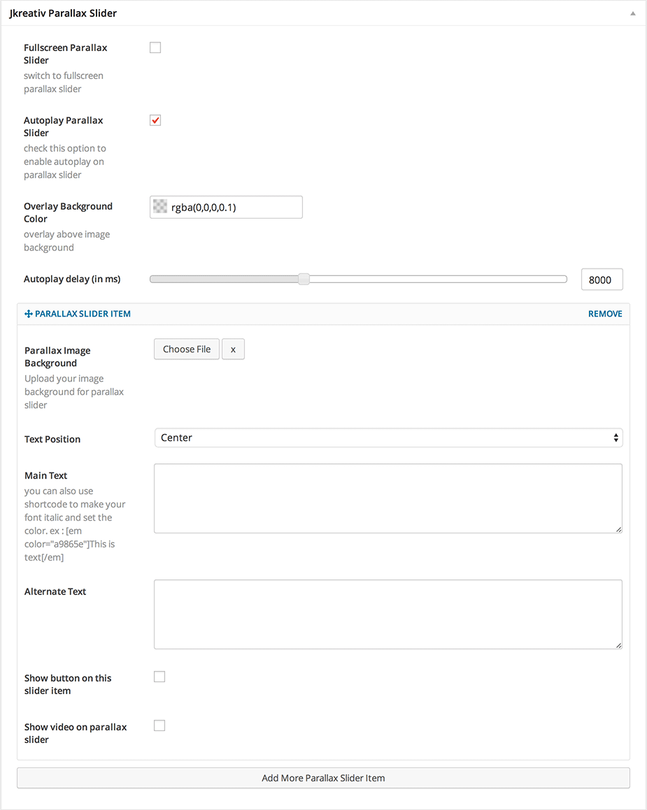 Parallax Slider Options