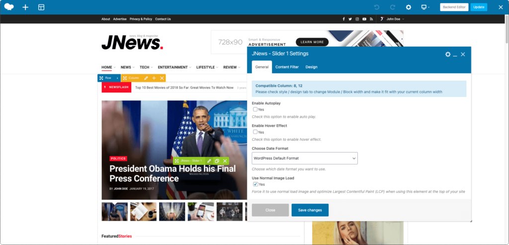 Optimizing Largest Contentful Paint on a single page or landing page on edit element ( Only for JNews elements ).